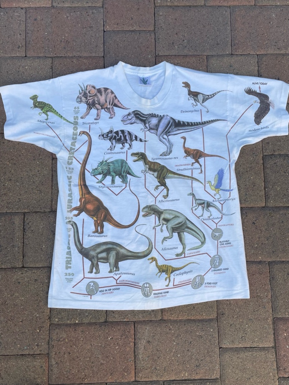 Vtg 90s American Museum of Natural History Dinosaur AOP T-Shirt USA Made